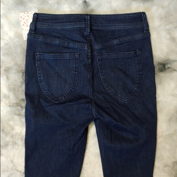 Free People | Dark Denim Raw Hem Biker Jean Shorts | Trendy Mom Bottoms | 26 NWT - Picture 4 of 10